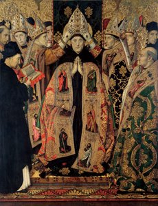Retable de Saint Augustin - Zasvěcení svatého Augustina - Obraz Hugueta, Jaume (1412-1492) - 1462-1465 - Tempera na panelu - 250x193 - Museu Nacional d