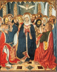 Svatodušní stůl. Z oltářního obrazu konstábla Portugalska (1464-1465). Malování na dřevo. Jaume Huguet (1414-1492). XV století (malba na dřevo)
