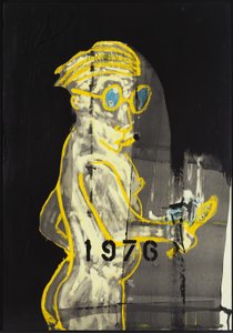 1976, 2012 (kombinovaná technika na akvarelovém papíře na panelu s receptem na rubu) od Jay Batlle
