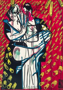 Dešťová romance Rigatoni, 2016 (kombinovaná technika na akvarelovém papíře na panelu s receptem na rubu) od Jay Batlle
