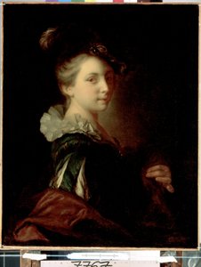 ""mladá herečka v divadelním kostýmu"" (Mladá žena v divadelních šatech) Obraz Alexise Grimou (1678-1733) kolem roku 1730 Rozměr 74x59 cm Muzeum Ermitáže v Petrohradě