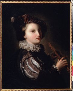 ""Mladá stránka s Mirlitonem"" (Stránka s rákosovou dýmkou) Obraz Jean Alexis Grimou (1678-1733) 18. století. Rokoko. Olej na plátně. Puškinovo muzeum v Moskvě