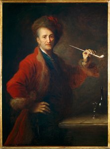 Porträt eines Mannes in polnischer Kleidung, eine Pfeife in der Hand