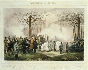 Pohřeb Louise-Alexandra Decheta (Jenneval) (1801-30) a jeho společníků, kteří zemřeli na čestném poli, 24. října 1830, vyryl Dewasme-Pletinckx od Jean Baptiste (after) Madou
