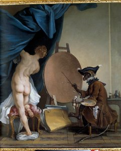 Malíř opice. Olej na plátně, 0,89 x 0,62 m. - Malířská opice. Obraz Jean Baptiste Deshays (1729 - 1765)