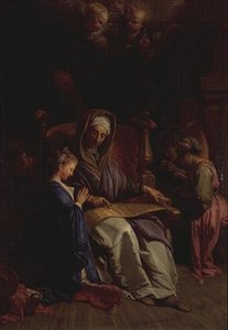 Svatá Anna čtoucí svitek Panny Marie, kolem roku 1700 (olej na plátně)