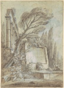Architektonická fantazie římských ruin s nápisovou deskou, asi 1768 (hnědá tuš na papíře)
