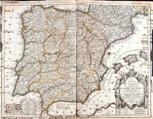 Mapa Španělského království (rytina od Jean Baptiste Nolin