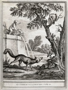 Vrána a liška, ilustrace Jean-Baptiste Oudry (1686-1755) pro bajku Jean de La Fontaine (1621-1695) od Jean Baptiste Oudry
