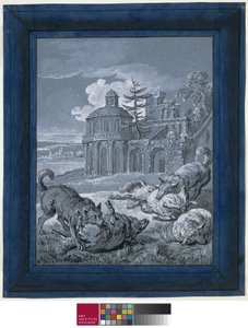 Wolves Attacking Sheep (Rein de Trop II) 1732 (pero a inkoust s praním a kvašem na papíře) od Jean Baptiste Oudry