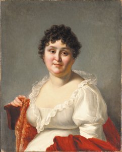 Portrét madame Regnaultové, po poprsí, v bílých šatech a tomelovém šátku (olej na plátně) od Jean Baptiste Regnault