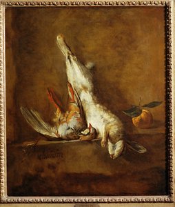 Mrtvý zajíc s červenou koroptví (malba na plátně) od Jean-Baptiste Simeon Chardin