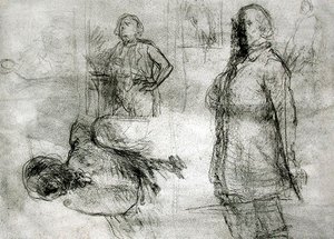 Les Lavandieres (černý příběh, tužka, pero a inkoust na papíře) od Jean Francois Millet