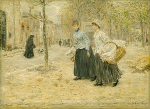 Dvě pradleny procházející malým pařížským parkem, asi 1890 (olej na desce)