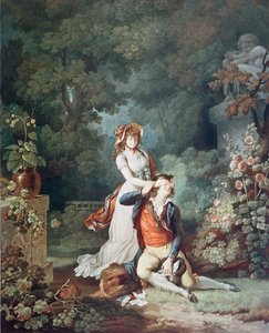 The Lover Surprised, vyrytý Charles Melchior Descourtis (1753-1820) (barevná rytina) od Jean Frederic (after) Schall