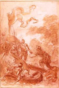 Orlando opouští ostrov (křída a wash na papíře) od Jean Honore Fragonard