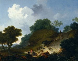 Stádo ovcí sjíždějící z kopce od Jean-Honore Fragonard