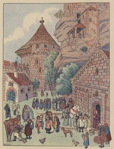 Odjezd Chevalier du Hohbarr na křížové výpravy (barevné lito)