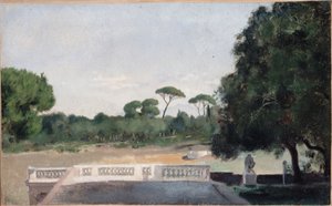 Zahrady vily Borghese z pohledu od Medicejské vily v Římě, 1859-1860 (olej)
