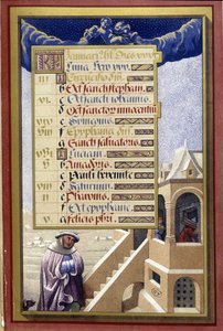 Leden: Dům v zimě (Aquarius) - faksimile hodin Anny Bretaňské od Jean Bourdichon od Jean (after) Bourdichon