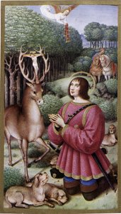Saint Hubert - Miniatura od Jeana Bourdichona, faksimile „“Hours of Anne de Bretagne““