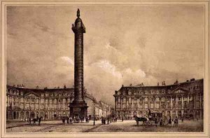 Pohled na repliku Trajanova sloupu na náměstí Place Vendome, publikoval Auguste Bry (litho) od Jean (after) Jacottet