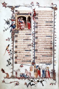 Paní Lat 10483 fol.24v David před Saulem, z Belleville Breviary, c.1323-26 (vellum) od Jean (studio of) Pucelle