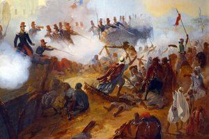 Hrdinná obrana kapitána Lelièvra v Mazagranu (únor 1840), detail od Jean Adolphe Beauce