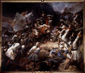 Bitva u Denainu 24. července 1712 Vyhrál ji Marechal de Villars nad princem Evženem Savojským. Obraz Jean Alaux dit le Romain (1786-1864) 1839 Sun. 4,65 x 5,43 m