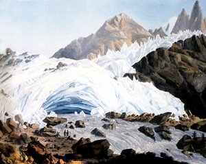 Chamonix: pramen řeky Arveyron, kolem roku 1800 (rytina)