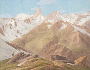 Pohled na masiv Mont Blanc poblíž Petit Jorasse, Grand Jorasse, le..., konec 18.-19.