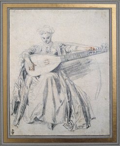Hráč na loutnu Kreslení olověné miny a krve Jean Antoine Watteau (1684-1721) Chantilly musee z 18. století Conde od Jean Antoine Watteau