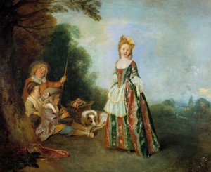 Taneční malba Jean Antoine Watteau (1684-1721) 1716-1718 Ne. 0,97 x 1,1 m Berlín. Státní muzeum od Jean Antoine Watteau