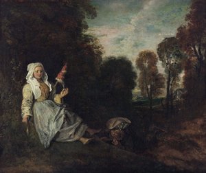Večerní krajina s přadlenou, kolem roku 1715 (malba)