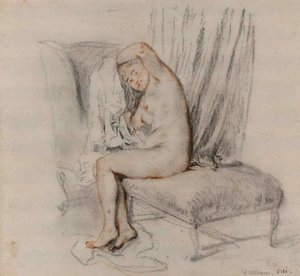 Nahá žena sundala košilku, asi 1717. od Jean Antoine Watteau