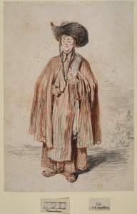 Mnich, stojící (grafit a křída na papíře) od Jean Antoine Watteau
