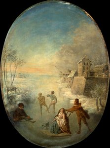 Gentlefolk on the Ice u opevněného města v zimě (olej) od Jean Antoine Watteau