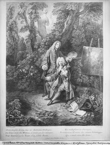 Jean Antoine Watteau a jeho přítel Monsieur de Julienne, rytý Nicolas Henri Tardieu (1674-1749) od Jean Antoine Watteau
