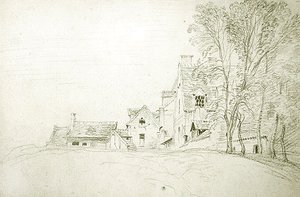 Krajina podél silnice ohraničené stromy (červená křída na papíře) od Jean Antoine Watteau
