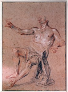 Muž akt kresba tužkou od Jean Antoine Watteau (1684-1721) Paříž 18. století, muzeum Louvre od Jean Antoine Watteau
