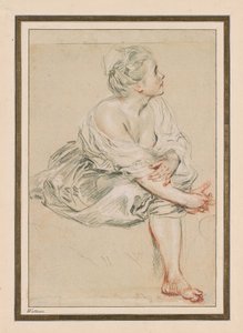 Sedící mladá žena, c. 1716 (černá, červená a bílá křída na papíře) od Jean Antoine Watteau