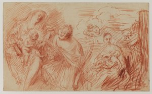 List studií po starých mistrech (červená křída na papíře) od Jean Antoine Watteau
