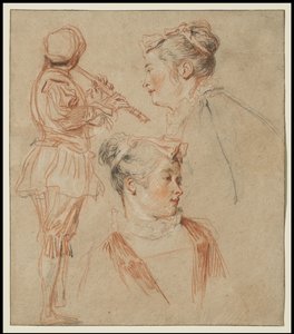 Studie flétnisty a dvou žen, c.1717 od Jean Antoine Watteau