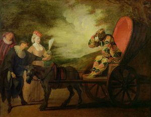 Harlekýn, měsíční císař, kolem roku 1712 od Jean Antoine Watteau