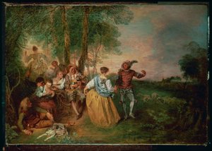 Pastýři (malba na dřevě) od Jean Antoine Watteau