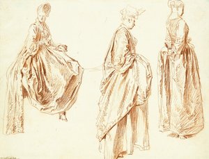 Tři dámy z profilu vpravo, jedna sedící, kolem 1713-14 od Jean Antoine Watteau