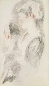 Dvě studie ženy, tři čtvrtiny zezadu, jedna z profilu (sangvinik a černá křída na papíře) od Jean Antoine Watteau