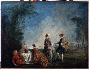 Trapný návrh. Obraz Jean Antoine Watteau (1684-1721). Olej na plátně, 65 x 84,5 cm od Jean Antoine Watteau