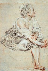 Žena sedí a otočila se doprava, c1716 od Jean Antoine Watteau