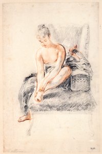 Mladá žena, nahá, držící jednu nohu v rukou, 1716-18.